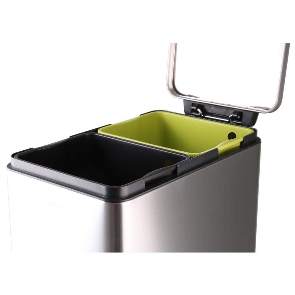 Slim Silver Stainless Steel Dual Compartment Recycling Bin
