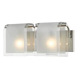 Zephyr 15.33 in. 2-Light Brushed Nickel Vanity Light with Frosted Glass
