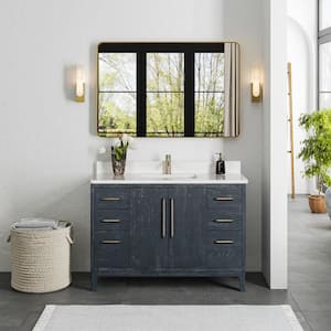 Gara 48 in. W x 22 in. D x 33.9 in. H Single Sink Bath Vanity in Blue with White Grain Composite Stone Top