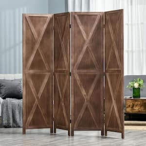 4-Panel Folding Room Divider 5.6 ft. Walnut Tone Tall Freestanding Privacy Screen Panels for Indoor Bedroom Office