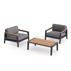 Rhodes 3 Piece Aluminum Outdoor Patio Conversation Set with Cast Slate Cushions & Coffee Table