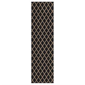 Basics Lewis Diamond Black 2 ft. x 7 ft. Transitional Tufted Geometric Lattice Polyester Runner Area Rug