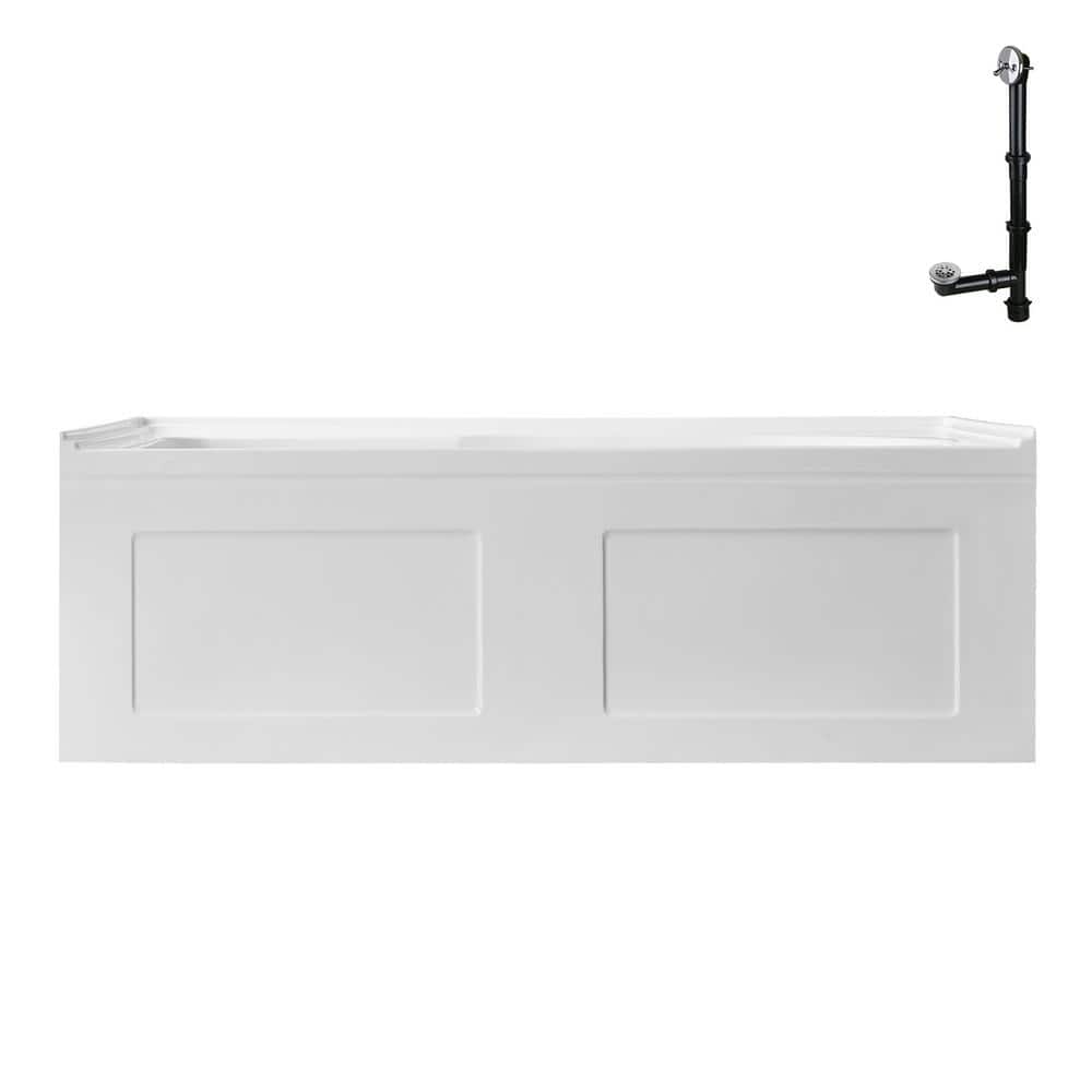 Glossy White Acrylic Rectangular Alcove Bathtub with Chrome Drain