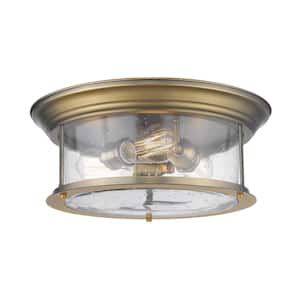 16 in. 1-Light Heritage Brass Flush Mount with Clear Seedy Shade