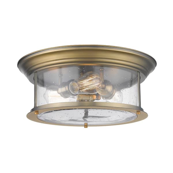 Unbranded 16 in. 1-Light Heritage Brass Flush Mount with Clear Seedy Shade