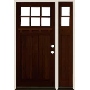 50 in. x 80 in. 6-Lite Craftsman Left Hand Red Mahogany Stain Douglas Fir Prehung Front Door Right Sidelite