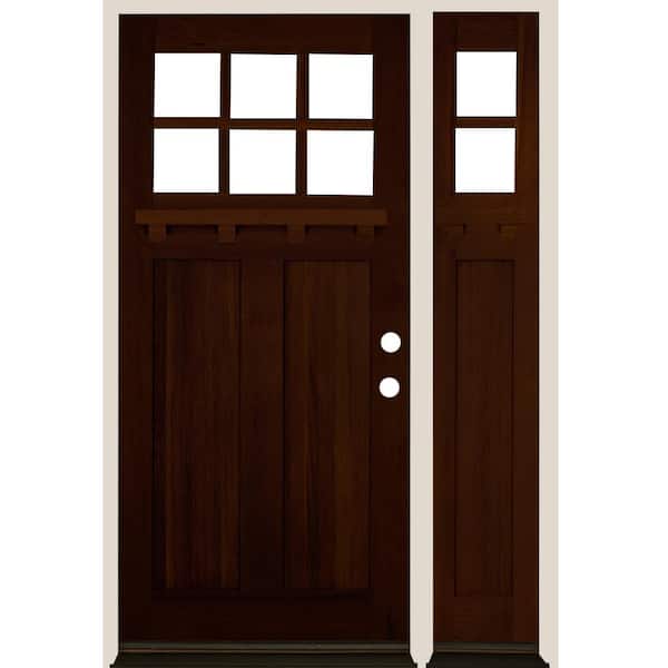 Krosswood Doors 50 in. x 80 in. Craftsman 6-Lite Left-Hand/Inswing Clear Glass Red Mahogany Stain Hemlock Wood Prehung Front Door w/RSL