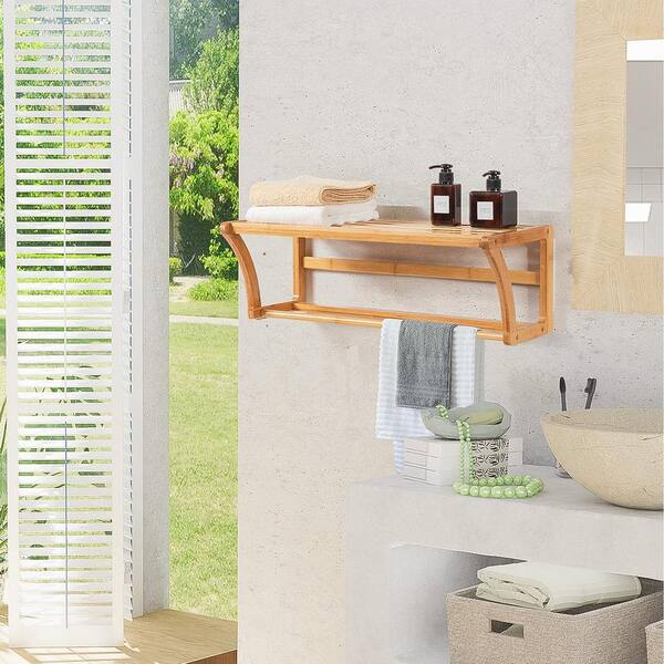 Bamboo Wall Mount Shower Shelf Bamboo Bath Accessories Bathroom Towel  Holder - China Bamboo Bathroom Towel Rack, Wall-Mounted Bamboo Bathroom  Towel Rack