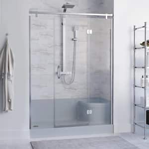 Aquatique 60 in. L x 32 in. W Single Alcove Shower Base Pan with Left Hand Drain and Integral Right Hand Seat in Gray