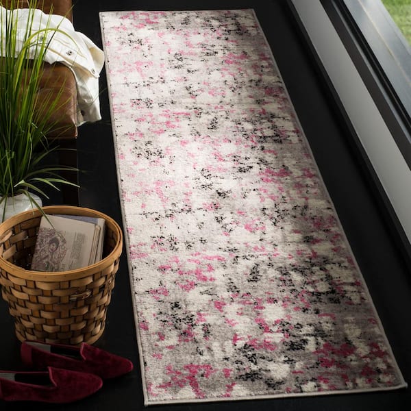 SAFAVIEH Skyler 2 ft. x 12 ft. Gray/Pink Geometric Runner Rug