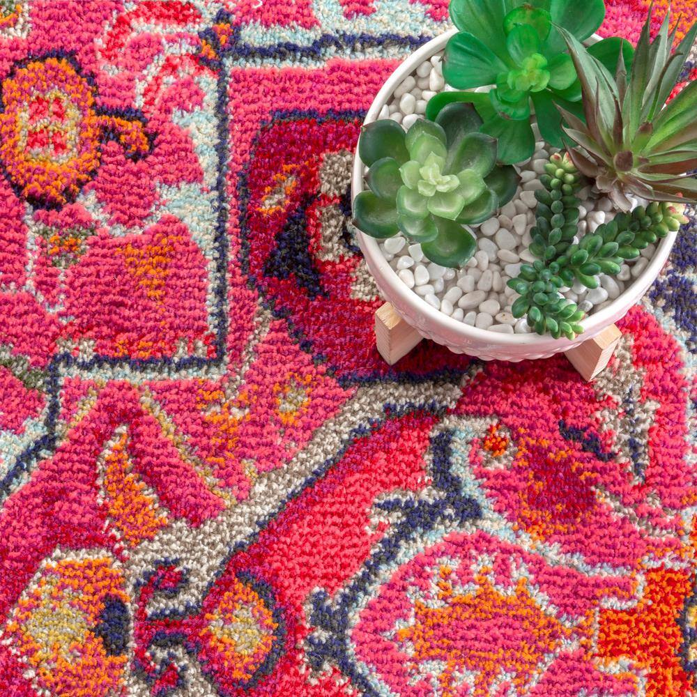 Rosie Pink Round Synthetic Bohemian Area Rug - 4' Diameter
