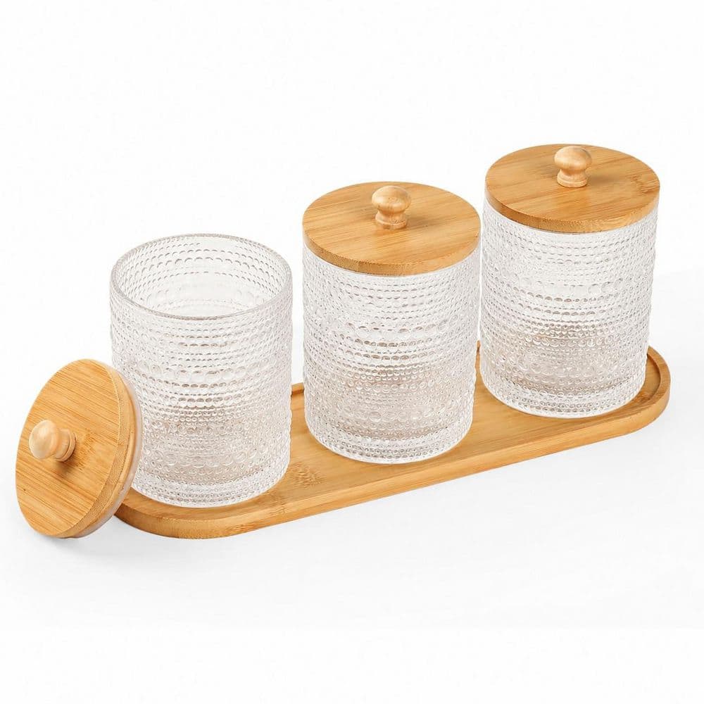 3 Pack Glass Apothecary Jars with Sealed Bamboo Lids and Non-Slip Tray for Bathroom Cotton Swab Storage price history on PriceWatchPro