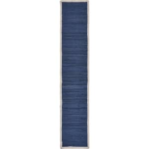 Bordered 16 in. W x 80 in. L Indigo Blue Cotton Loomed Solid Table Runner