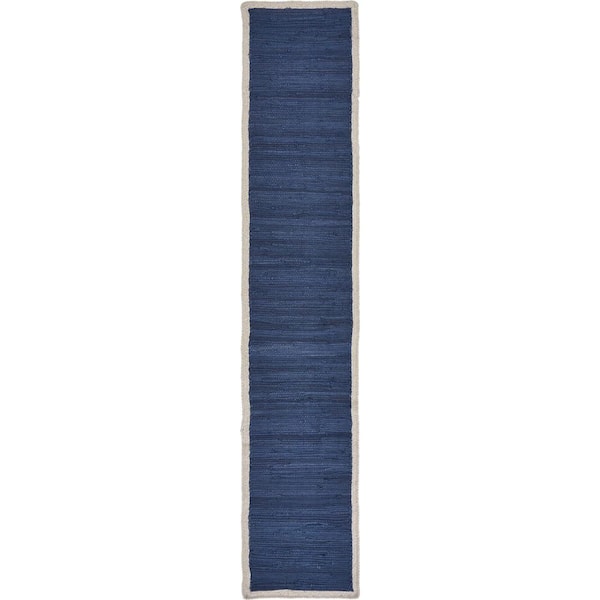 LR Home Bordered 16 in. W x 80 in. L Indigo Blue Cotton Loomed Solid Table Runner