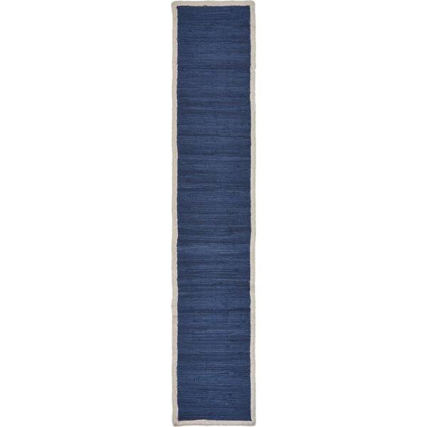 LR Home Bordered 16 in. W x 80 in. L Indigo Blue Cotton Loomed Solid Table Runner