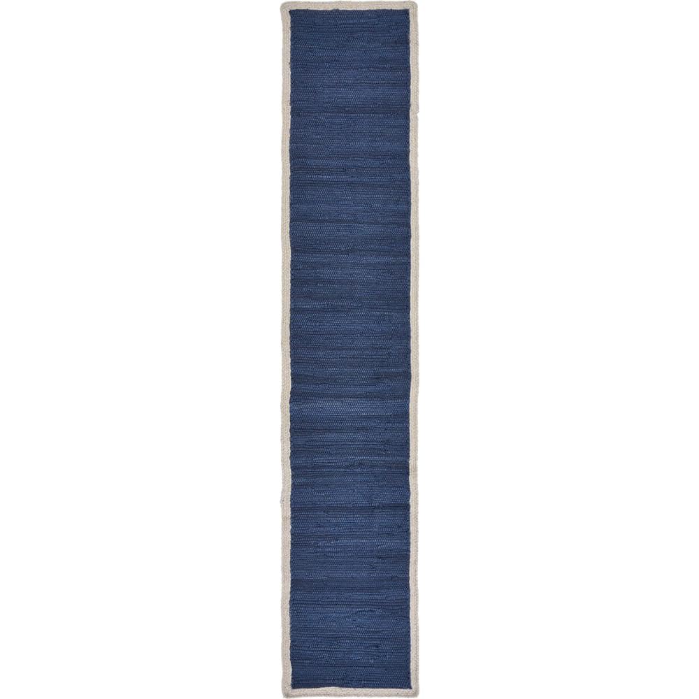 Bordered 16 in. W x 80 in. L Indigo Blue Cotton Loomed Solid Table Runner