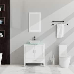 30 in. D x 36 in. H x 18.1 in. W Bathroom White Vanity and Sink Combo Glass Countertop with Mirror