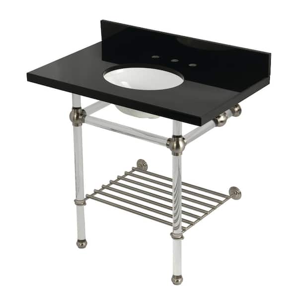 Kingston Brass Templeton 36 in. Granite Console Sink with Acrylic Legs in Black Granite/Brushed Nickel