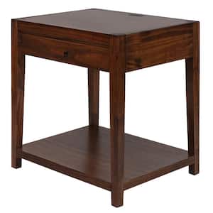 24 in. W Notre Dame 1-Drawer Warm Brown New Nightstand with USB Port