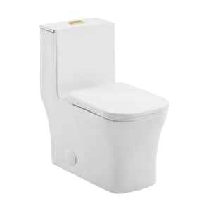 Concorde 1-piece 1.1/1.6 GPF Dual Flush Square Toilet in Glossy White with Brushed Gold Hardware Seat Included