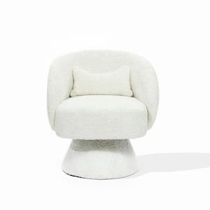 Upholstered Cream Club Swivel Chair with Upholstered Cream Wood Base