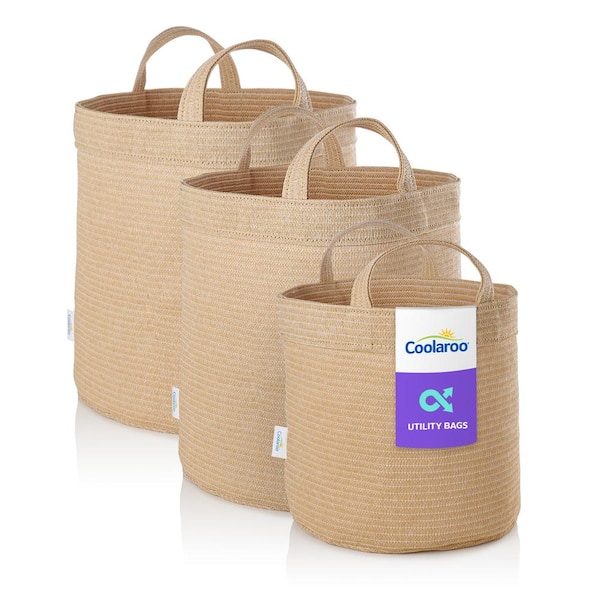 Assorted Gallon Size Reusable Fabric Collapsible Storage Bin with Handles Desert Sand (3-Pack)