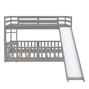 Twin over Twin Bunk Bed with Slide and Ladder, Gray