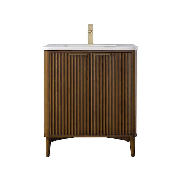 Levin 30 in. W x 22 in. D x 35 in. H Single Sink Freestanding Bath Vanity in Walnut Mist with Engineered Stone Top