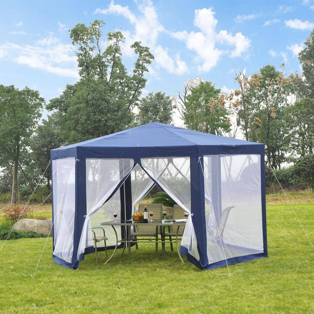 Blue Hexagon Outdoor Canopy Tent with Mesh Walls