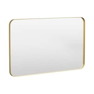 50 in. W x 30 in. H Tempered Glass Rounded Rectangle Framed Wall-Mounted Bathroom Vanity Mirror in Gold