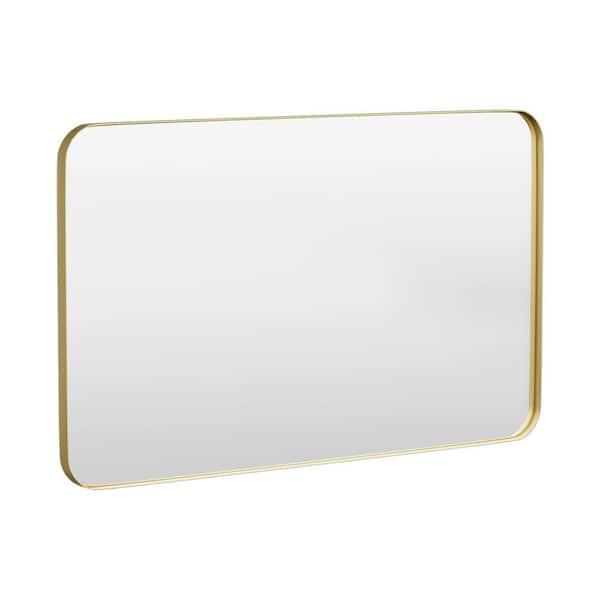 HOMEIBRO 50 in. W x 30 in. H Tempered Glass Rounded Rectangle Framed Wall-Mounted Bathroom Vanity Mirror in Gold