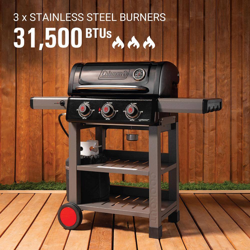 Coleman 3-Burner Stainless Steel Propane Gas Grill with Side Burner