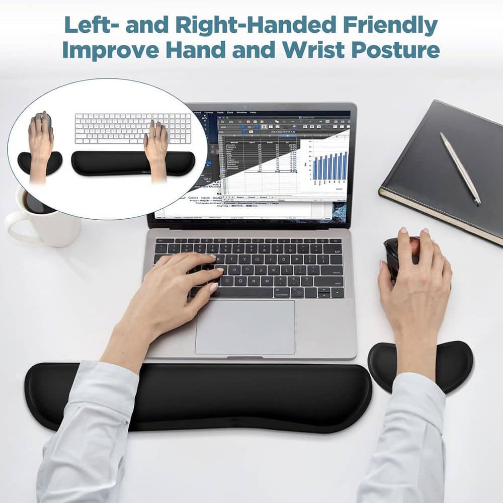 Upgrade Enlarge Silky Gel Memory Foam Wrist Rest for Keyboard and Mouse Black 3 Piece Ergonomic Pain Relief Support - Thumbnail 3