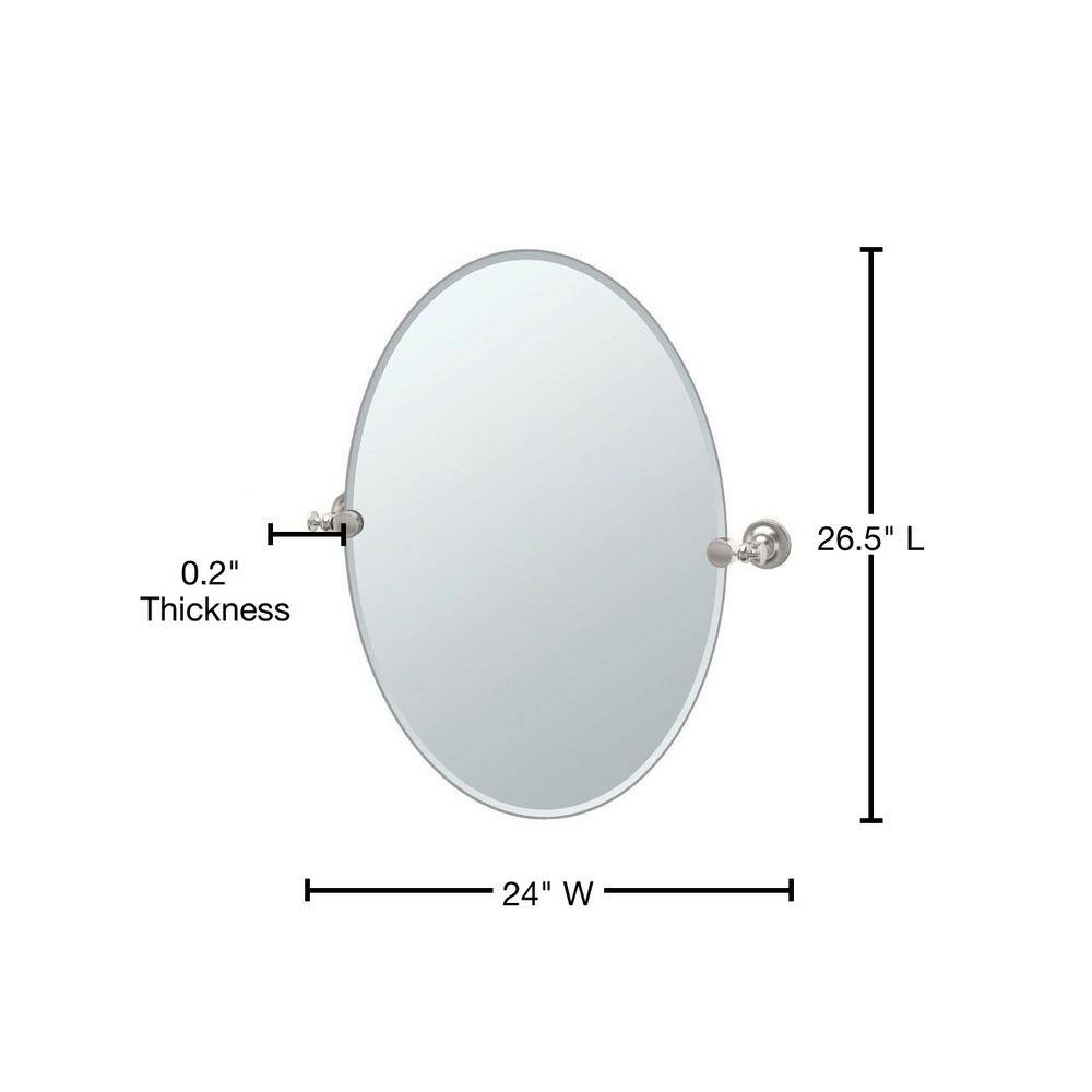 Elegant Oval Frameless Pivoting Mirror in Satin Nickel
