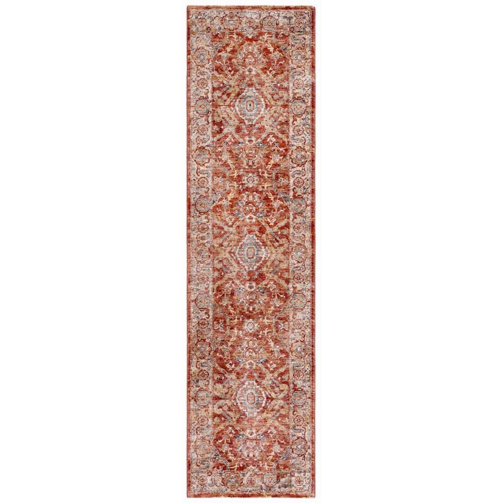 Large Rust Beige Rug SAFAVIEH Valencia 2 ft. x 8 ft. Rust/Beige Distressed Border Ornate ...