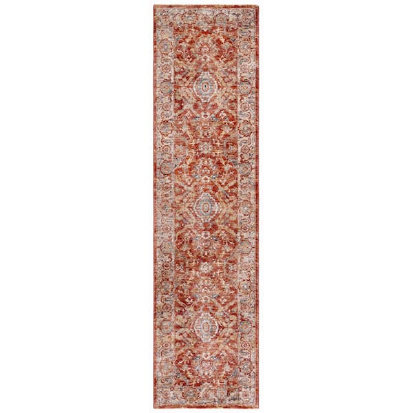 Valencia 2 ft. x 8 ft. Rust/Beige Distressed Border Ornate Runner Rug