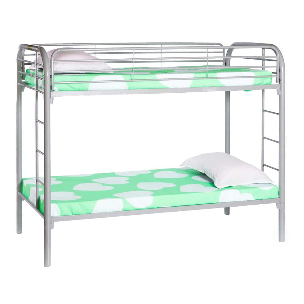 Twin Over Silver Grey Twin Metal Bunk-bed With Double Ladder QI003526S ...