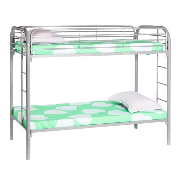 Unbranded Twin Over Silver Grey Twin Metal Bunk-bed with Double Ladder