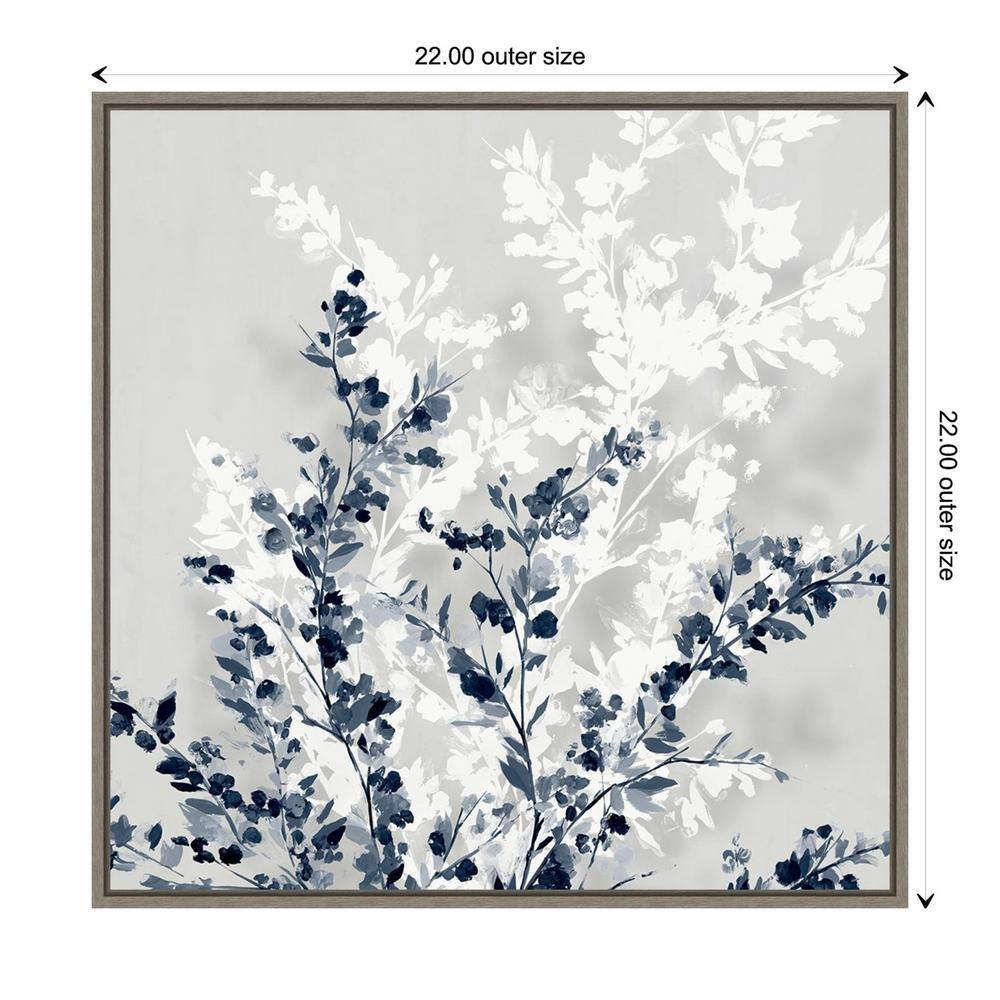 22" x 22" Blue and White Abstract Botanic-Inspired Framed Canvas Wall Art