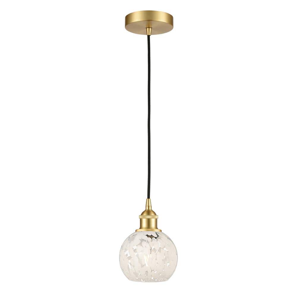 White Mouchette 100-Watt 1-Light Satin Gold Standard Mini Pendant Light with Painted Glass Shade, No Bulbs Included price history on PriceWatchPro