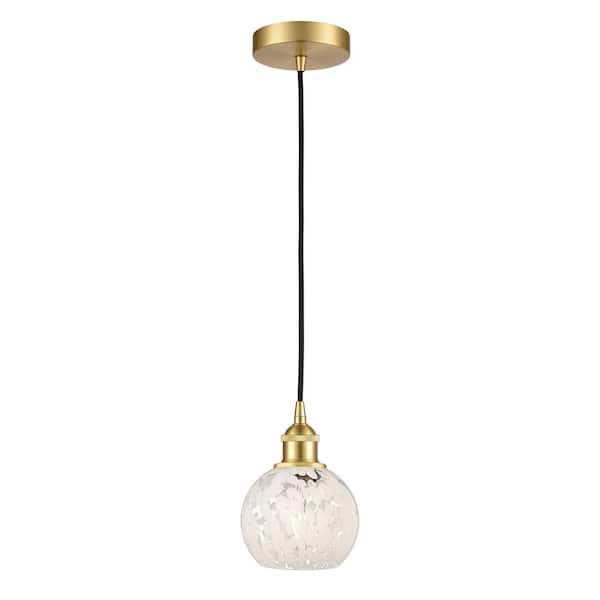 White Mouchette 100-Watt 1-Light Satin Gold Standard Mini Pendant Light with Painted Glass Shade, No Bulbs Included