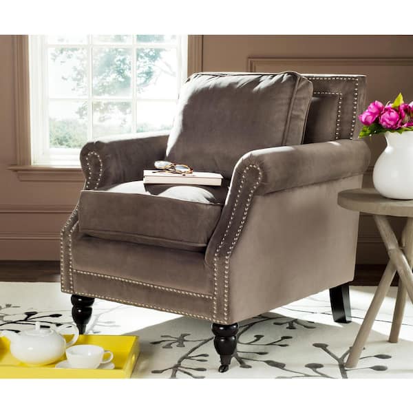 Safavieh Karsen Mushroom Taupe/Espresso Cotton Blend Arm Chair