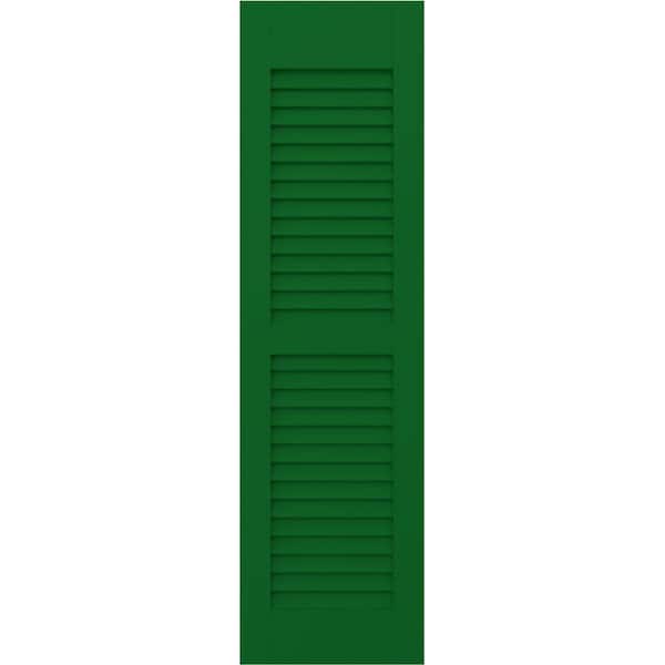 Ekena Millwork 18 in. W x 55 in. H Americraft 2 Equal Louver Exterior Real Wood Shutters (Per Pair), Viridian Green