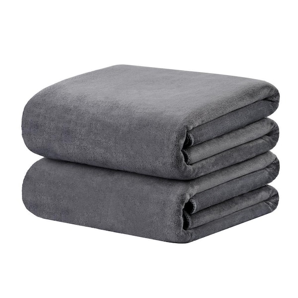 Grey 35 in. x 70 in. Microfiber Bath Sheet (Set of 2)