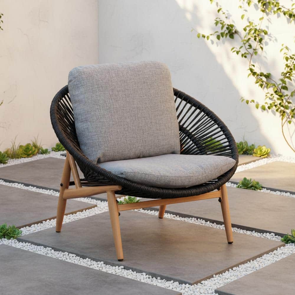 Outdoor Wicker Papasan Style Lounge Chair, Dark Grey Wicker with Grey Cushion price history on PriceWatchPro