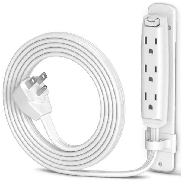 4 ft. 16 / 3 Light Duty Indoor Extension Cord with Eyelet and Mount Flat Plug 3-Outlet 13 Amp White