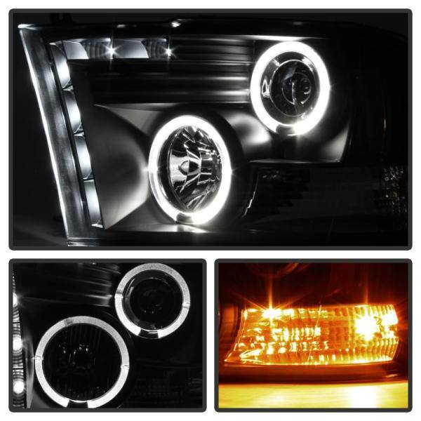 Dodge Ram 1500 09-16 / Ram 2500/3500 10-16 Projector Headlights - Halogen  Model Only- LED Halo- Black