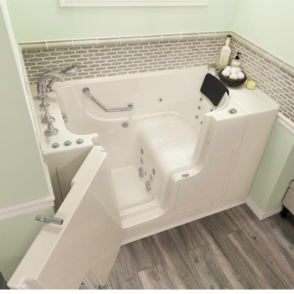 Gelcoat Premium 52 in. Left Hand Walk-in Whirlpool and Air Bathtub in Linen