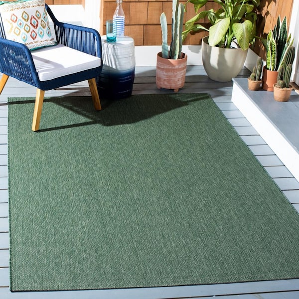 Courtyard Dark Green 9 ft. x 12 ft. Solid Ikat Indoor/Outdoor Patio  Area Rug