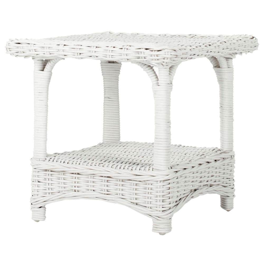 Bowen White Wicker and Rattan Box Accent Table